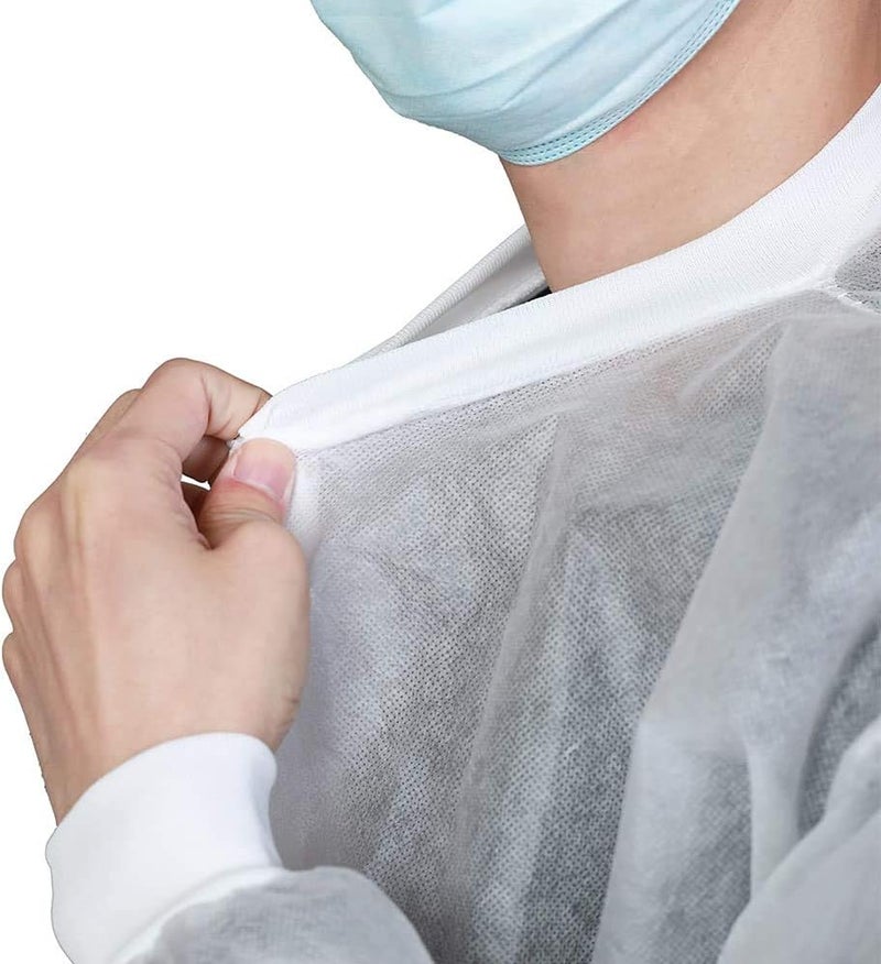 Greenour Disposable Lab Coats for Adults Pack of 10 White Coat 3 Pockets with Knitted Cuffs and Collar (Small-2XL) - Image 2