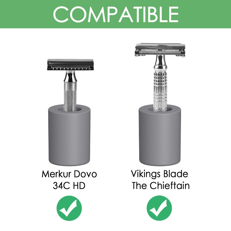 Linkidea 2 Pack Safety Razor Stand - Opening Dia 0.8" (2.2cm) Diatomite Men's Shaving Holder for Bathroom Countertops, Compatible With Vikings, Merkur Double Edge Safety Razor (Grey) - Image 2