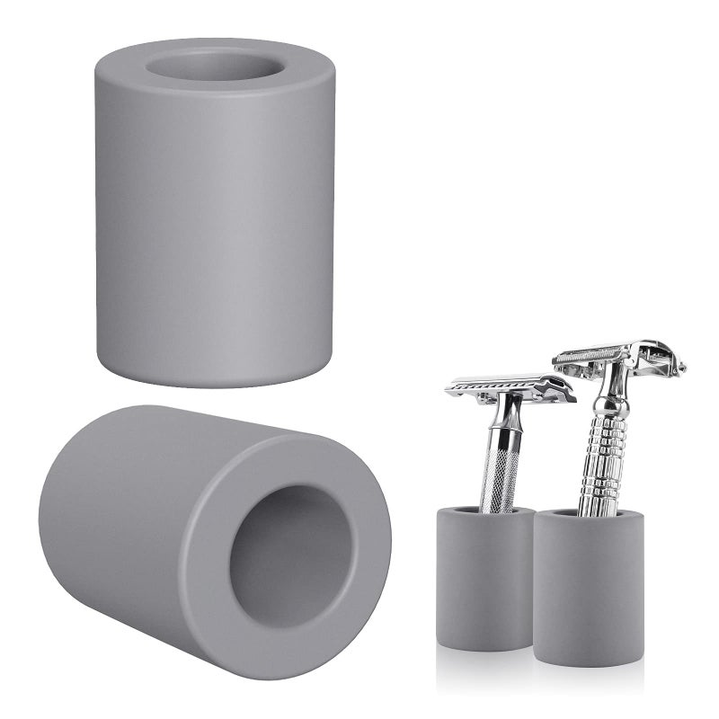 Linkidea 2 Pack Safety Razor Stand - Opening Dia 0.8" (2.2cm) Diatomite Men's Shaving Holder for Bathroom Countertops, Compatible With Vikings, Merkur Double Edge Safety Razor (Grey) - Image 1