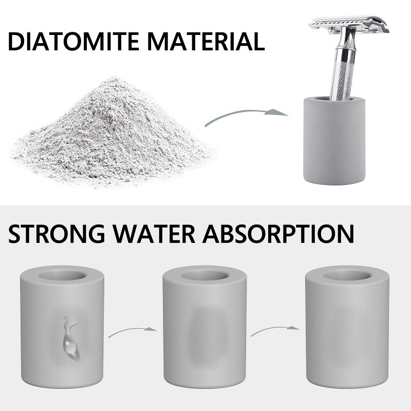 Linkidea 2 Pack Safety Razor Stand - Opening Dia 0.8" (2.2cm) Diatomite Men's Shaving Holder for Bathroom Countertops, Compatible With Vikings, Merkur Double Edge Safety Razor (Grey) - Image 3