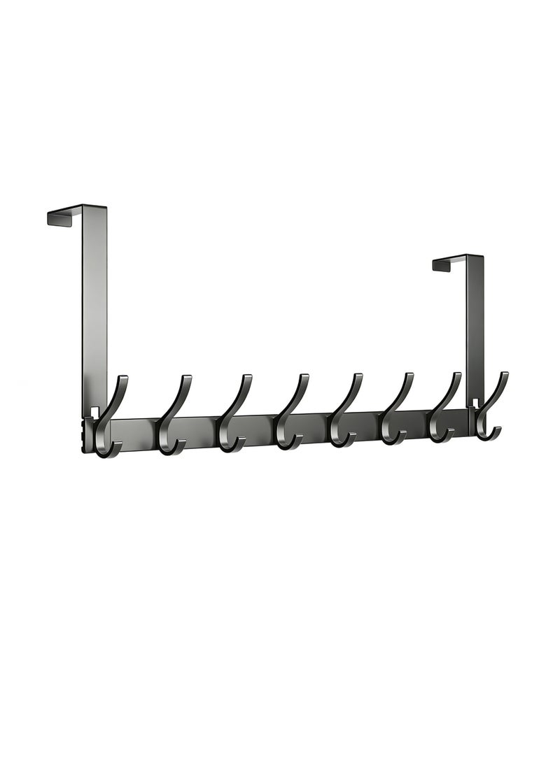 No drilling required Over The Door Hooks, Door Hanger Hooks for Hanging, Over The Doors Towel Racks for Bathroom with 8 Coat Hook, For Bathroom, Bedroom，Kitchen，Hanging Towels, Coats（1 Pack, Gunmetal Gray） - Image 1
