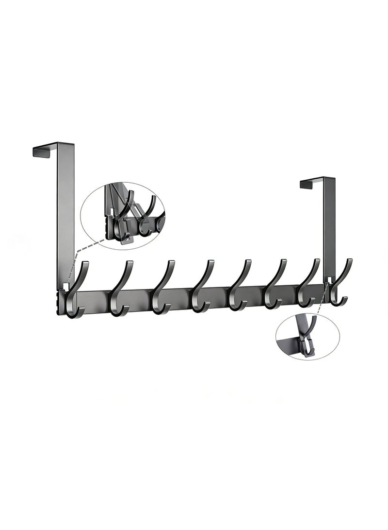 No drilling required Over The Door Hooks, Door Hanger Hooks for Hanging, Over The Doors Towel Racks for Bathroom with 8 Coat Hook, For Bathroom, Bedroom，Kitchen，Hanging Towels, Coats（1 Pack, Gunmetal Gray） - Image 2