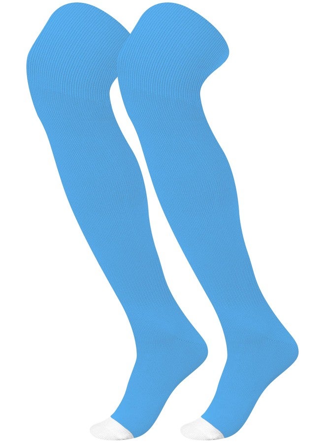 ShinyMatch High Football Socks Multiple Sizes over the Knee Baseball Socks Extra Long for Youth Women and Men(M,Lake Blue and White) - Image 1