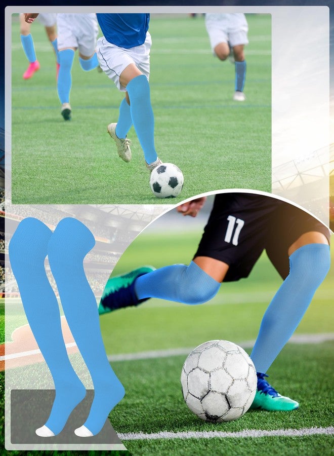 ShinyMatch High Football Socks Multiple Sizes over the Knee Baseball Socks Extra Long for Youth Women and Men(M,Lake Blue and White) - Image 5