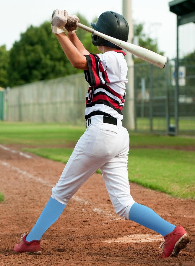 ShinyMatch High Football Socks Multiple Sizes over the Knee Baseball Socks Extra Long for Youth Women and Men(M,Lake Blue and White) - Image 2