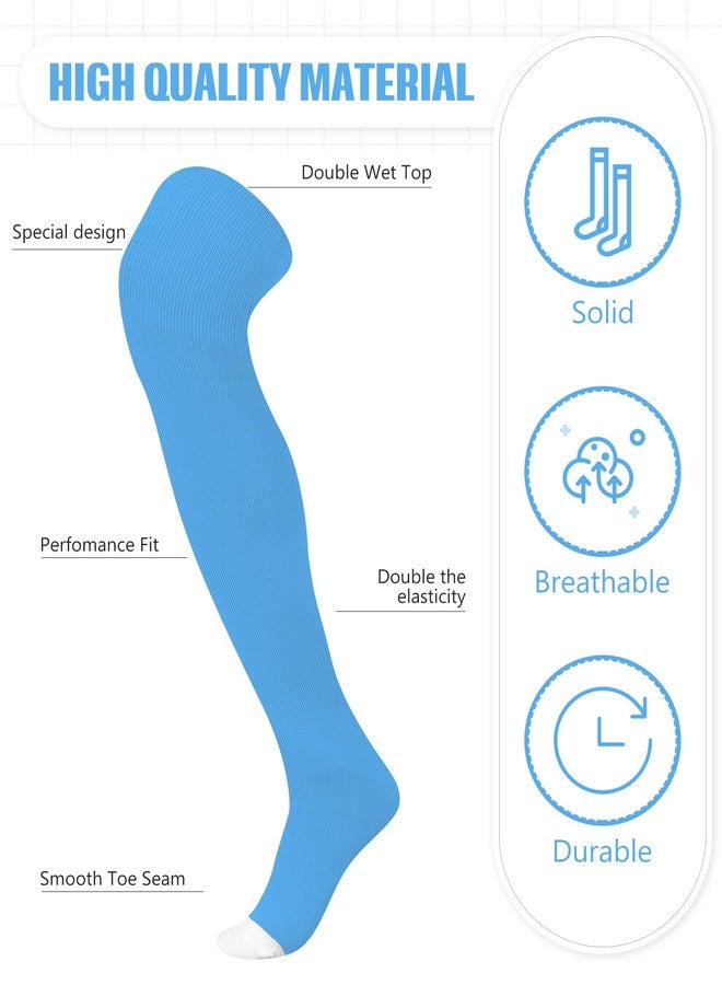 ShinyMatch High Football Socks Multiple Sizes over the Knee Baseball Socks Extra Long for Youth Women and Men(M,Lake Blue and White) - Image 4