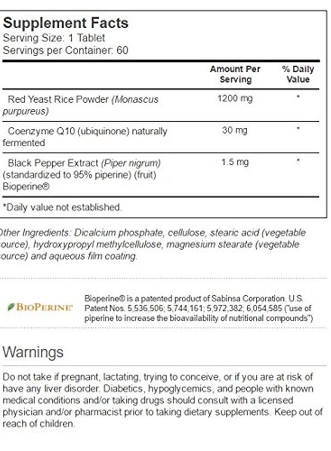 Vitacost Brand Vitacost Red Yeast Rice 1200 mg with CoQ10 - Extended Release - 60 Tablets  - Image 2