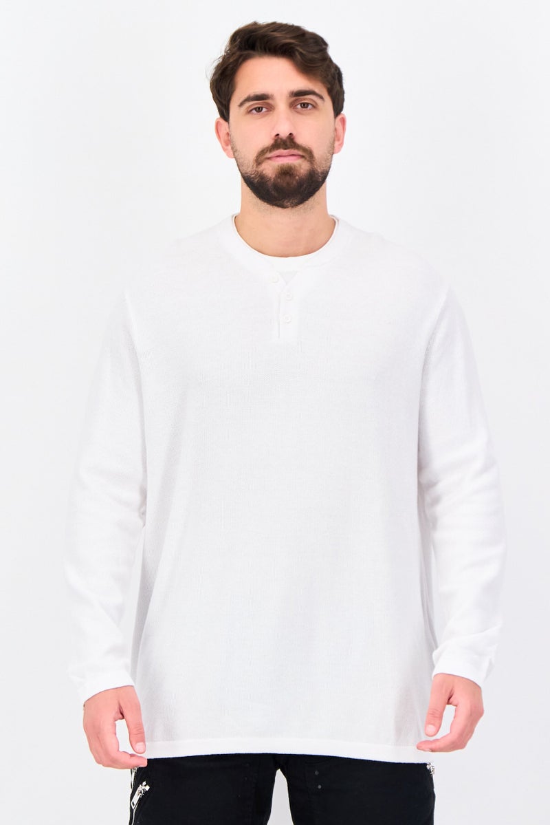 Celio Men Crew Neck Long Sleeve Textured Sweatshirts, White - Image 1