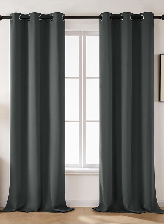 SKY-TOUCH - 2 Panels Blackout Curtains｜Bedroom Curtains｜Thermal Insulated｜Eyelet Top, Energy-Saving Heat Retention｜UV Block, Stylish for Living Room or Bedroom｜W130×H213cm,Dark Gray - Image 1