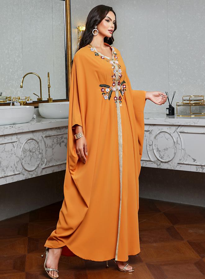 Styli Women Orange Embroidered Rhinestone Jalabiya - Image 5