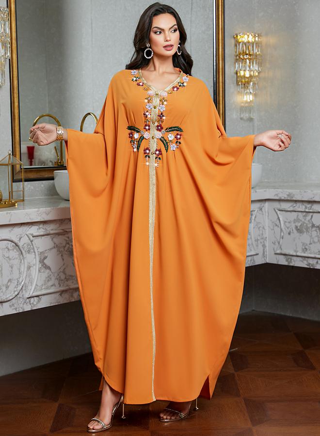 Styli Women Orange Embroidered Rhinestone Jalabiya - Image 1
