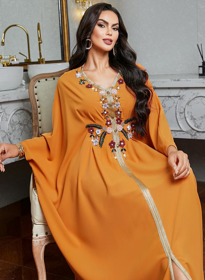 Styli Women Orange Embroidered Rhinestone Jalabiya - Image 3