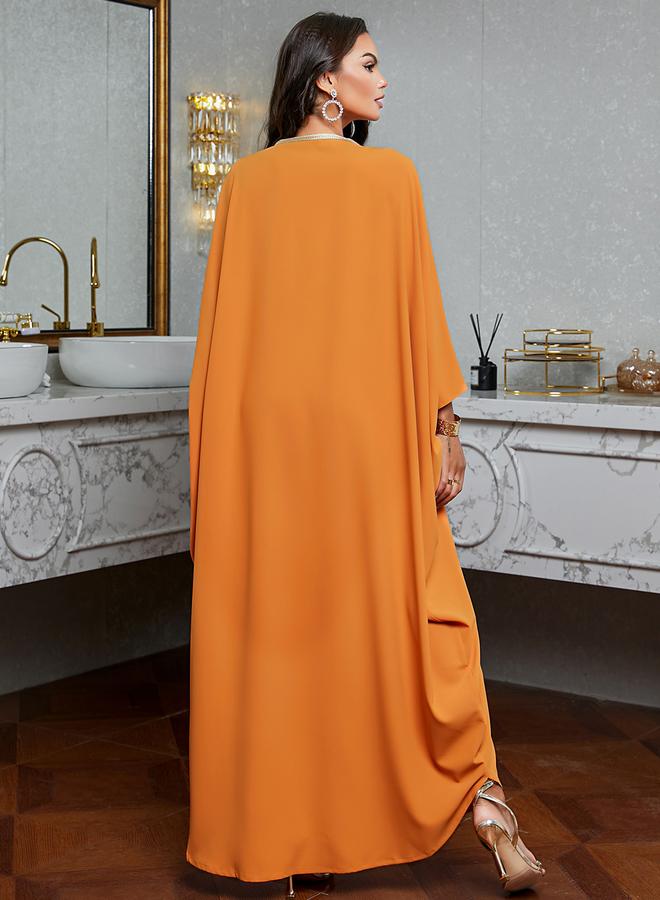 Styli Women Orange Embroidered Rhinestone Jalabiya - Image 4