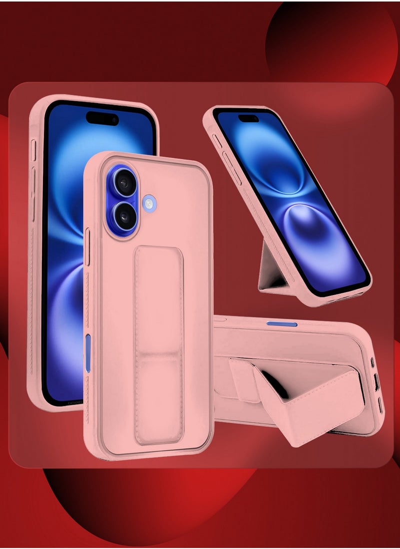 CATANES - ( for iPhone 16 ) 3 Pack, 1 Case and 2 Screen Protectors Premium PU Leather Case with Stand Function Shockproof and Anti Scratch Finger Grip Case Cover / Pink - Image 1