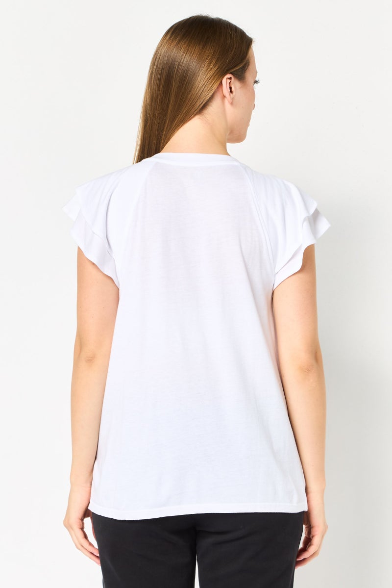 GAP Women Crew Neck Solid Flutter Sleeve Top, White - Image 4