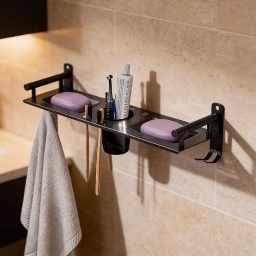 Well Set Multipurpose 1 Layer Bathroom Rack | Double Soap Dish | Tumbler Holder | Tooth Brush Holder | Bathroom Accessories - Image 1