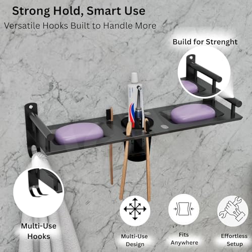 Well Set Multipurpose 1 Layer Bathroom Rack | Double Soap Dish | Tumbler Holder | Tooth Brush Holder | Bathroom Accessories - Image 3