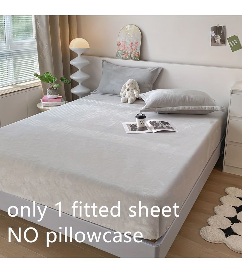 2025 New Arrival Solid Color Thickened Flannel Milk Velvet Fitted Sheet Tuo Size 59 06 X 78 74 Inches Warm Fiber Soft Smooth Winter Bedding Only One Fitted Sheet No Pillowcase - Image 4