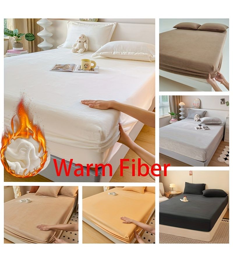 2025 New Arrival Solid Color Thickened Flannel Milk Velvet Fitted Sheet Tuo Size 59 06 X 78 74 Inches Warm Fiber Soft Smooth Winter Bedding Only One Fitted Sheet No Pillowcase - Image 1
