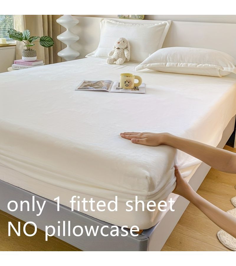 2025 New Arrival Solid Color Thickened Flannel Milk Velvet Fitted Sheet Tuo Size 59 06 X 78 74 Inches Warm Fiber Soft Smooth Winter Bedding Only One Fitted Sheet No Pillowcase - Image 2