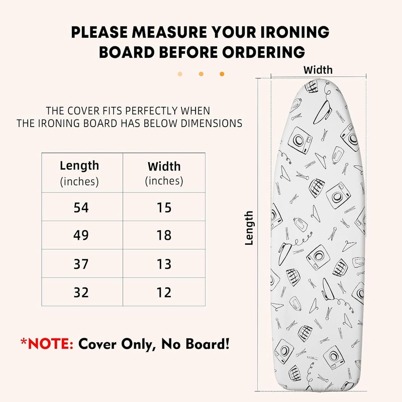 Seiritex Ironing Board Cover and Pad Standard Size 15 x 54 inch, Heat Reflective with Hook and Loop Fasteners, Thick Padding with Elasticized Edges, 3 Layers Iron Board Cover (White) - Image 5
