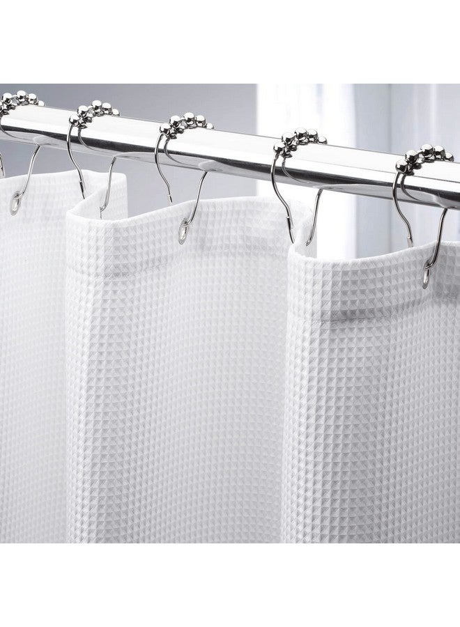 AmazerBath White Shower Curtain Fabric, Waffle Shower Curtains for Bathroom, Cloth Shower Curtain Heavy Duty, Thick Bathroom Shower Curtains Hotel Quality, Premium Polyester, 72x72 Inches - Image 1