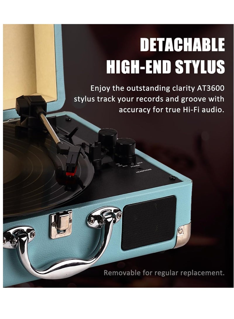 SYOSI Record Player Vintage 3-Speed Bluetooth Vinyl Turntable with Stereo Speaker, Belt Driven Suitcase Vinyl Record Player  - Image 4