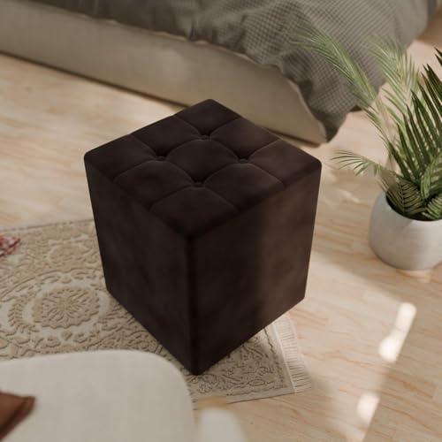ETIQUETTE ART Modern Ottoman Cushion Stool| Foot Rest|Velvet Table| Square Table| Office Stool| Bedside | Cushion Seat for Kitchen & Living Room (Brown) - Image 3