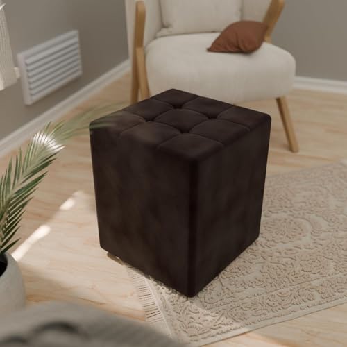 ETIQUETTE ART Modern Ottoman Cushion Stool| Foot Rest|Velvet Table| Square Table| Office Stool| Bedside | Cushion Seat for Kitchen & Living Room (Brown) - Image 1