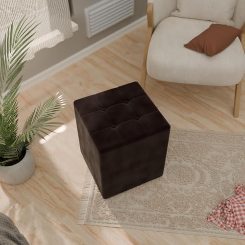 ETIQUETTE ART Modern Ottoman Cushion Stool| Foot Rest|Velvet Table| Square Table| Office Stool| Bedside | Cushion Seat for Kitchen & Living Room (Brown) - Image 4