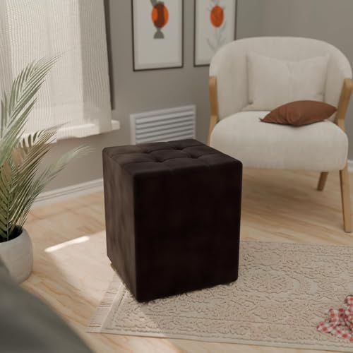 ETIQUETTE ART Modern Ottoman Cushion Stool| Foot Rest|Velvet Table| Square Table| Office Stool| Bedside | Cushion Seat for Kitchen & Living Room (Brown) - Image 2