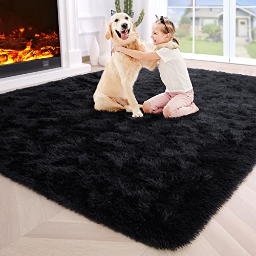 Noahas Fluffy Black 4x6 Area Rugs for Bedroom Living Room,Thick Shag Throw Floor Carpet,Soft Shaggy Bedside Non-Slip Plush Dorm Nursery Kids Rug - Image 1
