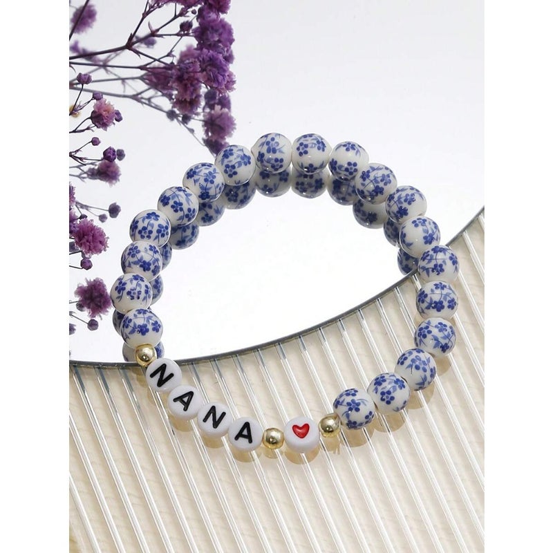 1pc Blue and White Porcelain Bead Bracelet, Grandma/Grandma/Mom Letter Bracelet, Comes With Blessing Card, Celadon Bracelet, Mother's Day Gift, Christmas Gift, Valentine's Day Gift, Gift For Mom/Mother - Image 3