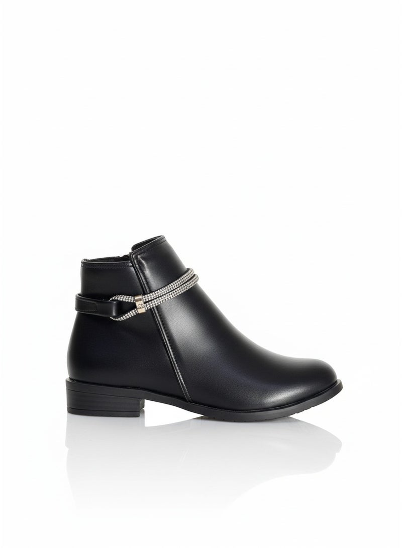 لايف ستيلاش  أحذية كاحل جلد مسطح - G-24 - اسود - Image 2