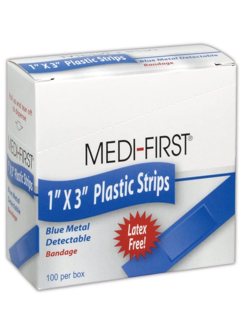 Magid Glove & Safety MAGID MP67133 Medi-First Blue 1' x 3' Metal Detectable Plastic Bandages, 1' x 3', Flesh, 1' x 3' (Box of 100)