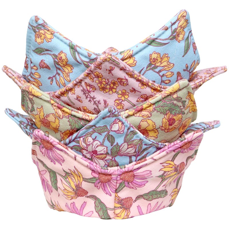 ROGITU Cotton Microwavable Bowl Cozy, Microwave-Safe Hot Bowl Holders, Soup bowl Cozy Hot Pads (Vintage Floral) - Image 1