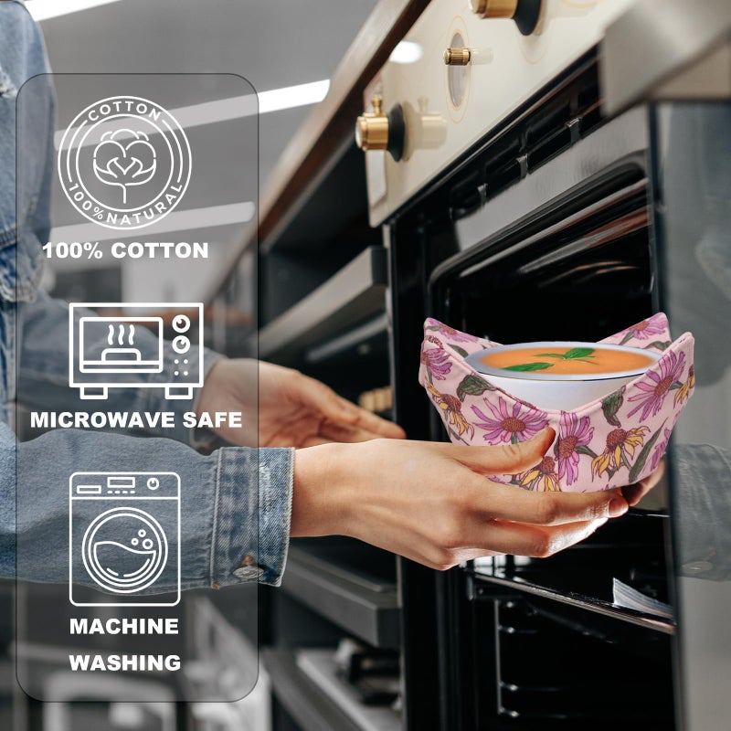 ROGITU Cotton Microwavable Bowl Cozy, Microwave-Safe Hot Bowl Holders, Soup bowl Cozy Hot Pads (Vintage Floral) - Image 5
