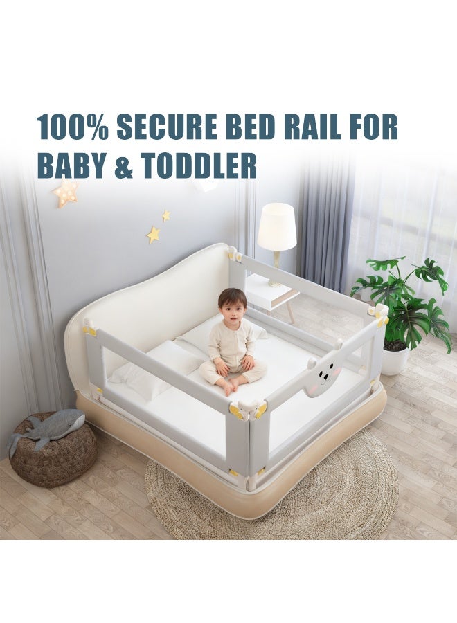 ميشيدا 3 قطع حواجز جانبية لسرير كوين، سياج سرير أطفال بدون حفر للأطفال الصغار مع قابلية تعديل الارتفاع، حواجب جانبية أمان سميكة للأطفال / سياج سرير للأطفال، بتصميم الدب الرمادي - Image 5