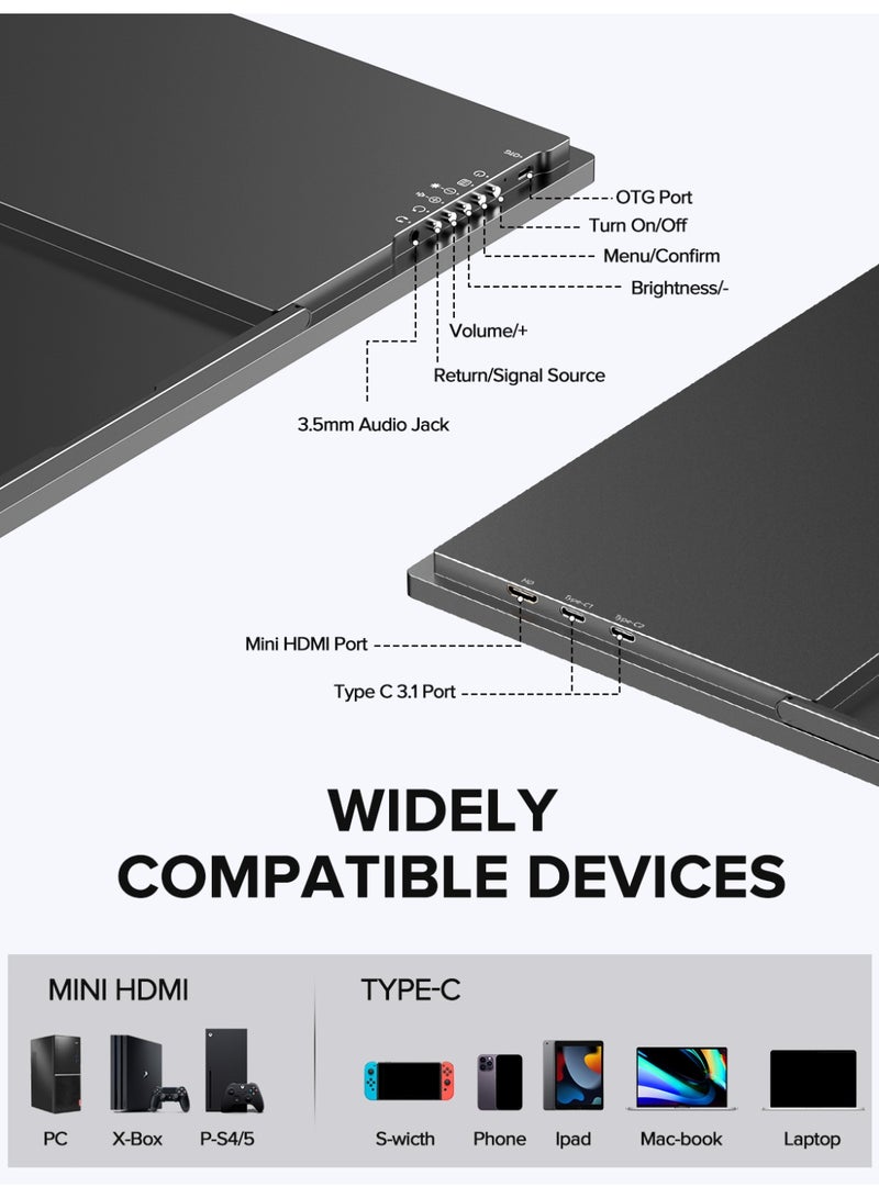 أوبيرفكت شاشة محمولة UPERFECT مقاس 24.5 بوصة وشاشة ألعاب 240 هرتز بدقة 1920 × 1080 FHD IPS ومنافذ USB C و Mini HDMI وشاشة ثانية مزودة بحامل مدمج للكمبيوتر المحمول/الهاتف/جهاز الألعاب - Image 4