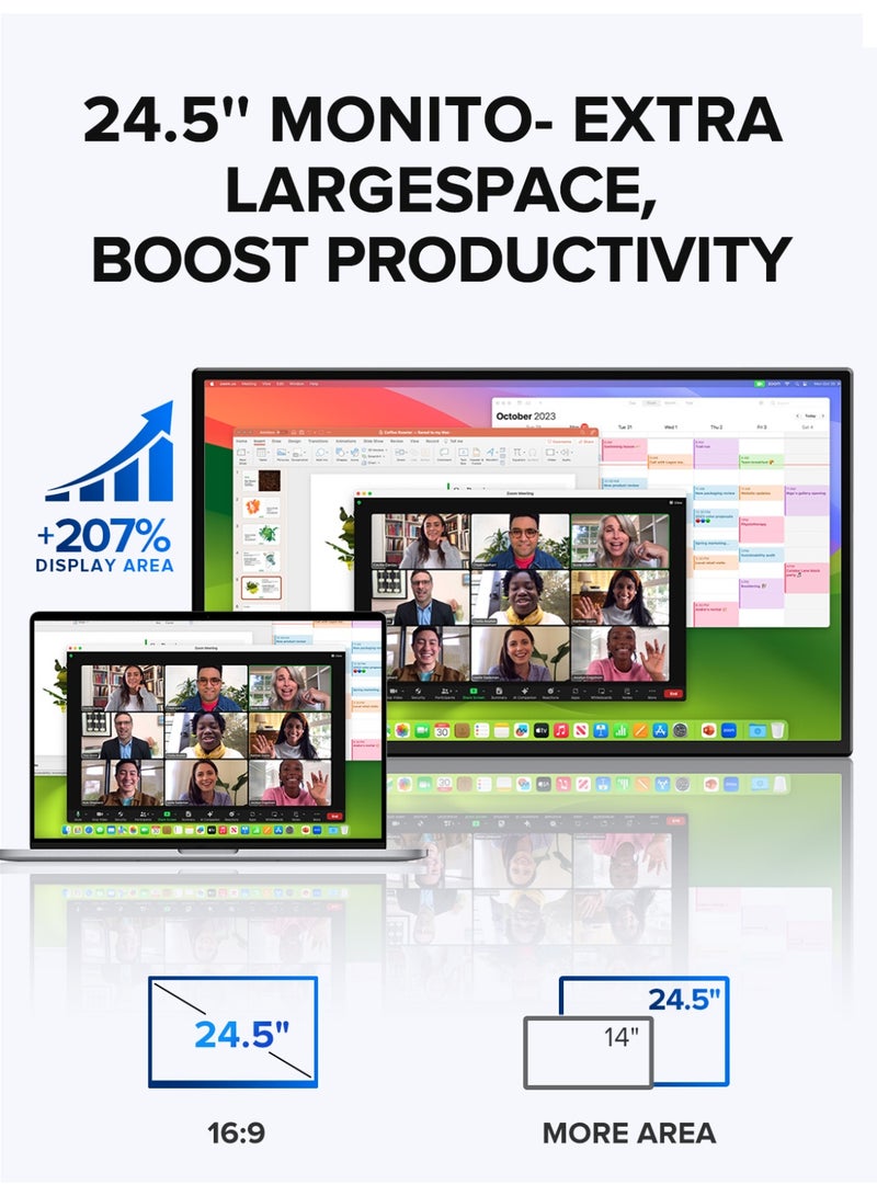 أوبيرفكت شاشة محمولة UPERFECT مقاس 24.5 بوصة وشاشة ألعاب 240 هرتز بدقة 1920 × 1080 FHD IPS ومنافذ USB C و Mini HDMI وشاشة ثانية مزودة بحامل مدمج للكمبيوتر المحمول/الهاتف/جهاز الألعاب - Image 3