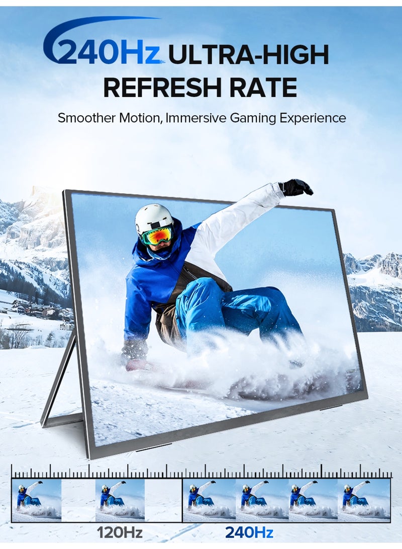 أوبيرفكت شاشة محمولة UPERFECT مقاس 24.5 بوصة وشاشة ألعاب 240 هرتز بدقة 1920 × 1080 FHD IPS ومنافذ USB C و Mini HDMI وشاشة ثانية مزودة بحامل مدمج للكمبيوتر المحمول/الهاتف/جهاز الألعاب - Image 2