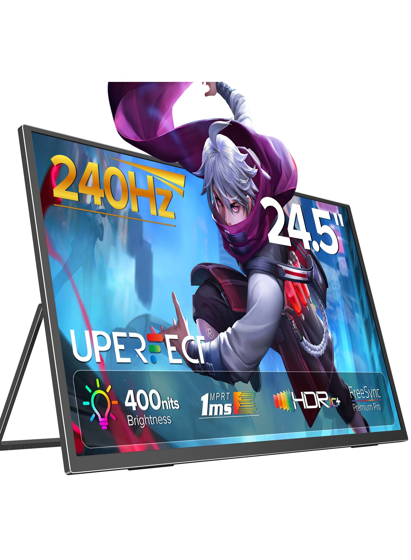 UPERFECT Portable Monitor 24.5 Inch 240 Hz Gaming Monitor 1920 × 1080 FHD IPS USB C & Mini HDMI Port Second Screen with Integrated Mount for Laptop/Phone/Game Console