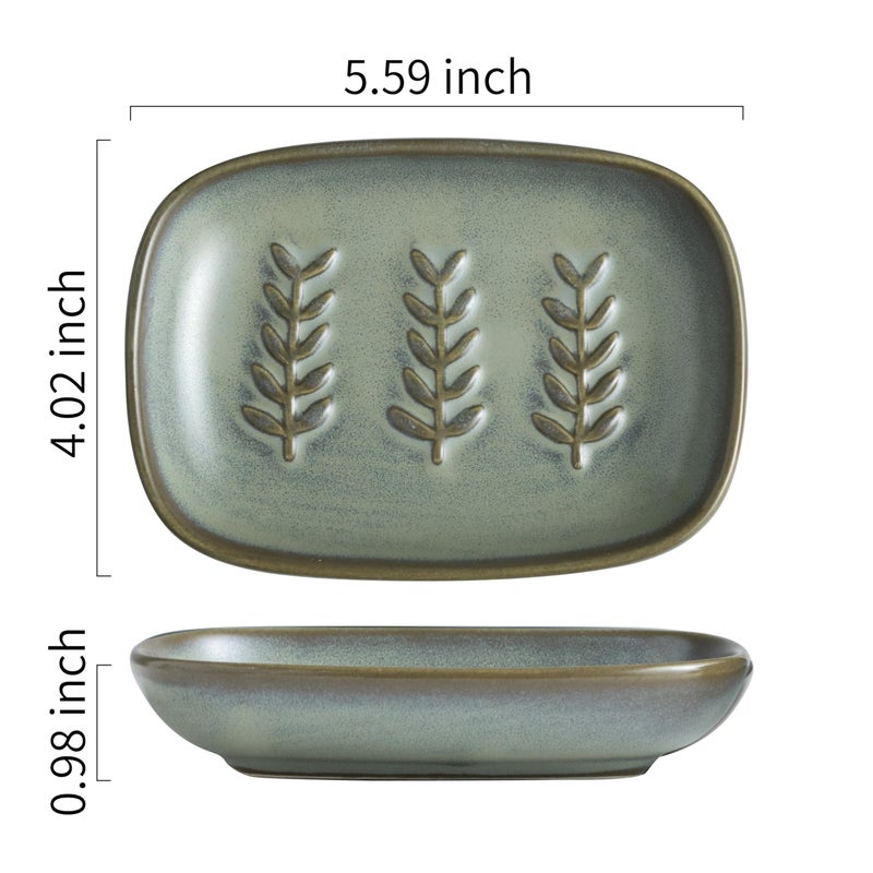 Miamolo Ceramic Soap Dish Bar Soap Holder for Shower, Soap Dishes for Bar Soap Sponge, Shower Soap Saver Tray for Bathtub Bathroom Kitchen Sink, Farmhouse Housewarming Gift, Pro-Environment, Dark Green - Image 5