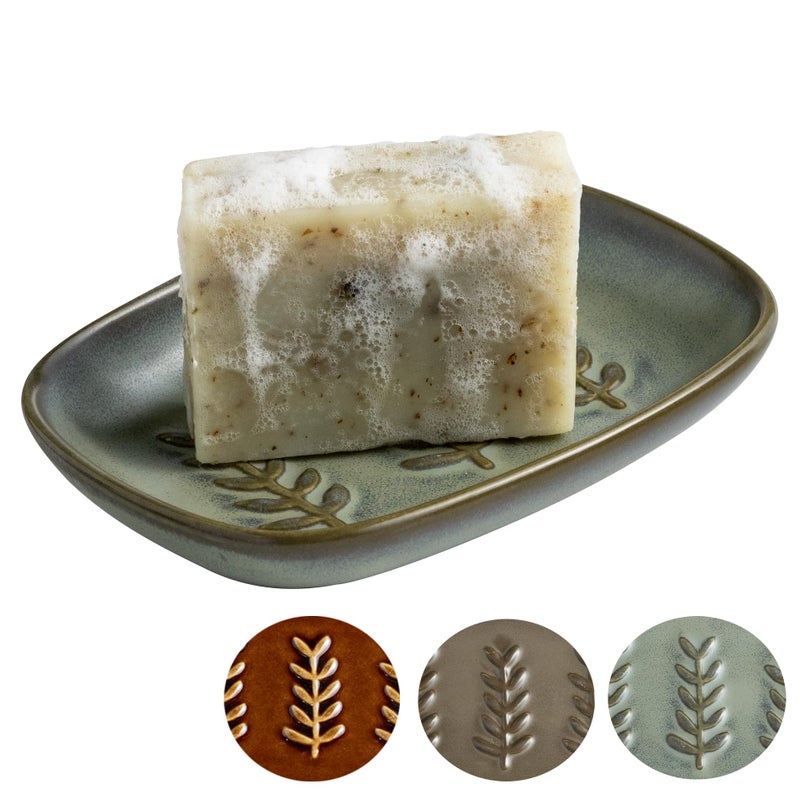 Miamolo Ceramic Soap Dish Bar Soap Holder for Shower, Soap Dishes for Bar Soap Sponge, Shower Soap Saver Tray for Bathtub Bathroom Kitchen Sink, Farmhouse Housewarming Gift, Pro-Environment, Dark Green - Image 1