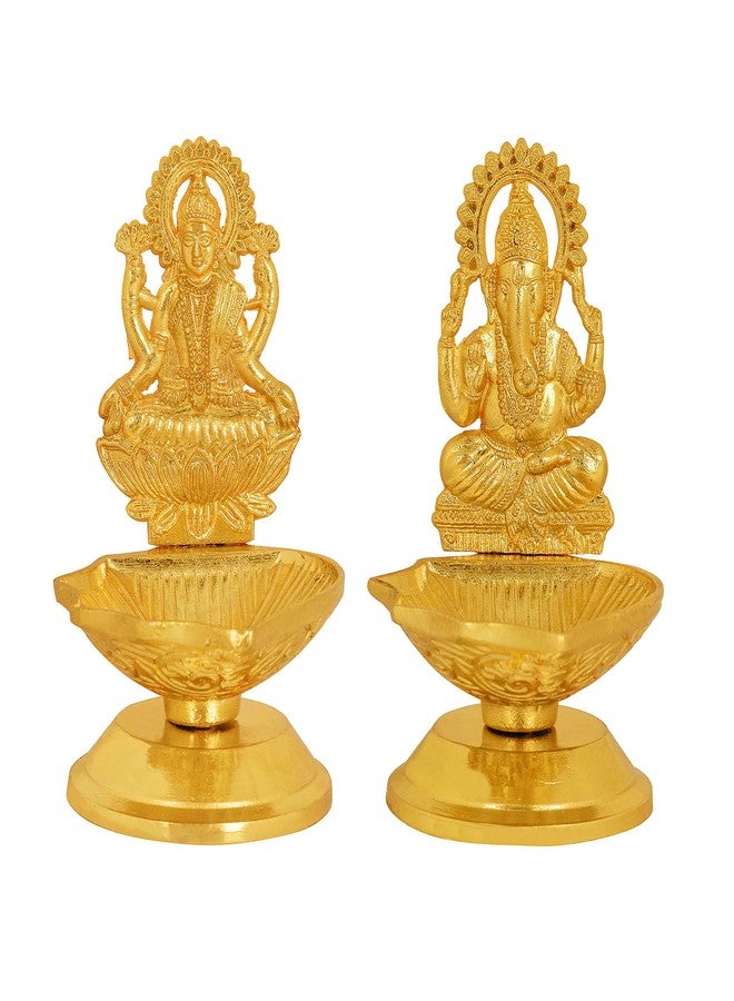 SATVIK STORE مجموعة SATVIK مكونة من قطعة واحدة من زوج Laxmi Ganesha المعدني Diya Luxmi Ganpati Dia Lord Ganesh Lakshmi Murti Idol تمثال زيتي لتزيين المنزل Mandir Office Indian Hindu Diwali Pooja Pujan هدية إرجاع لمنزل جديد - Image 2