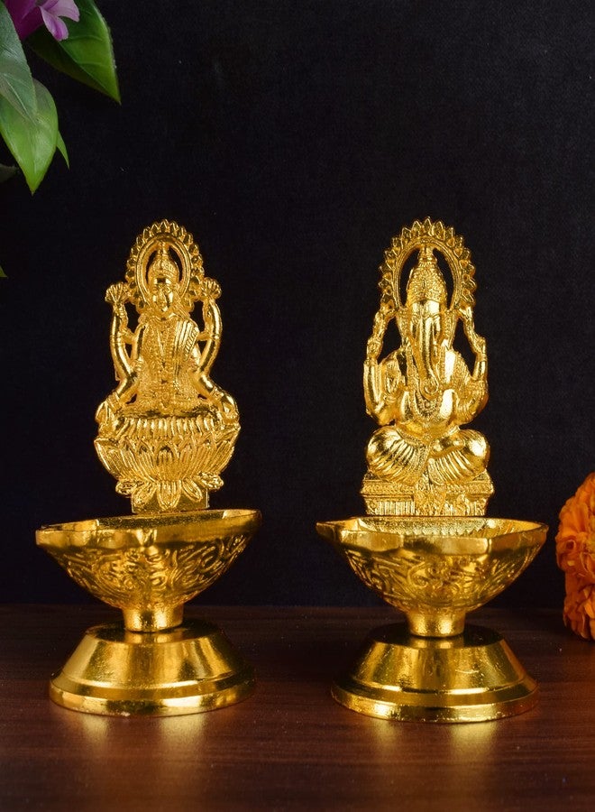 SATVIK STORE مجموعة SATVIK مكونة من قطعة واحدة من زوج Laxmi Ganesha المعدني Diya Luxmi Ganpati Dia Lord Ganesh Lakshmi Murti Idol تمثال زيتي لتزيين المنزل Mandir Office Indian Hindu Diwali Pooja Pujan هدية إرجاع لمنزل جديد - Image 1