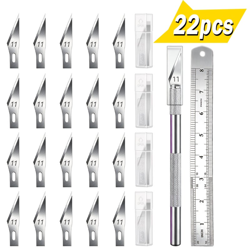 22 Piece Carving Knife Set Including 1 Engraving Knife 20 Blades And 1 Steel Ruler For Art Cutting Engraving Scrapbooking And Template Painting - Image 1