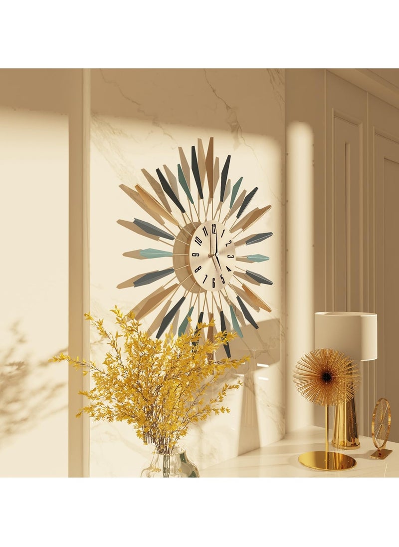 VARSTHREE - Large Wall Clock - Mid Century Metal Decorative Silent Non-Ticking Clock, 22 Inch, for Living Room, Bedroom, Office - Image 1