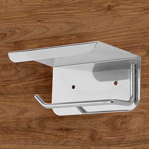 ACHRO Self Adhesive and Wall Mount Stainless Steel Toilet Paper Holder with Mobile Stand, Wall Mounted Tissue Paper Holder with Shelf, Toilet Paper Roll Holder for Bathroom with Nickel Satin Finish - Image 3