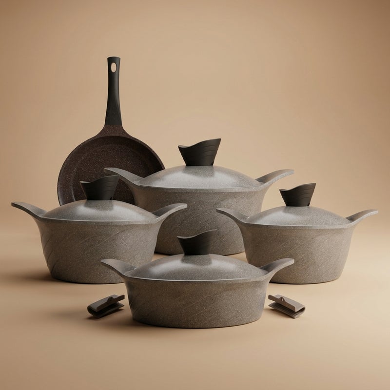 Tornado Granite Cookware Set, 9 Pieces - Grey Granite - Image 1